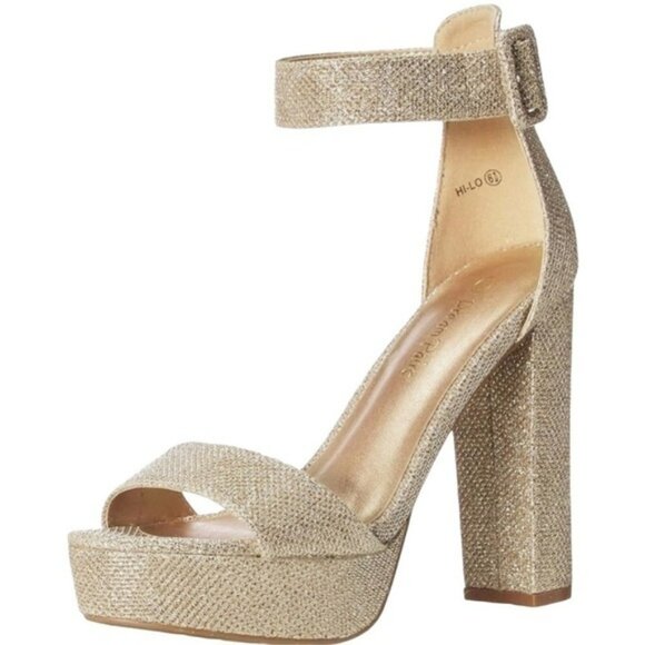 Dream Pairs Womens Hi-Lo Chunky Heel Platform Metallic Gold Sandal Size-8.5 NWOT - Picture 1 of 7